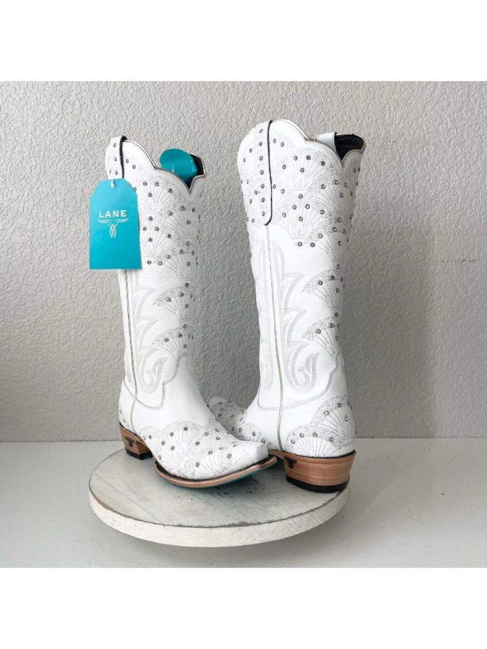 Lane CALYPSO Womens Cowboy Boots 8 White Leather Western Cowgirl Mid Calf Tall